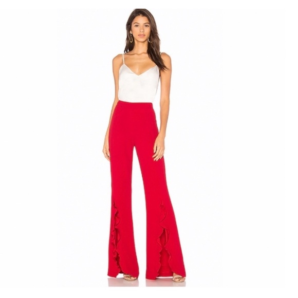 Saloni Ivy Ruffle Trousers in Red. - Picture 1 of 7